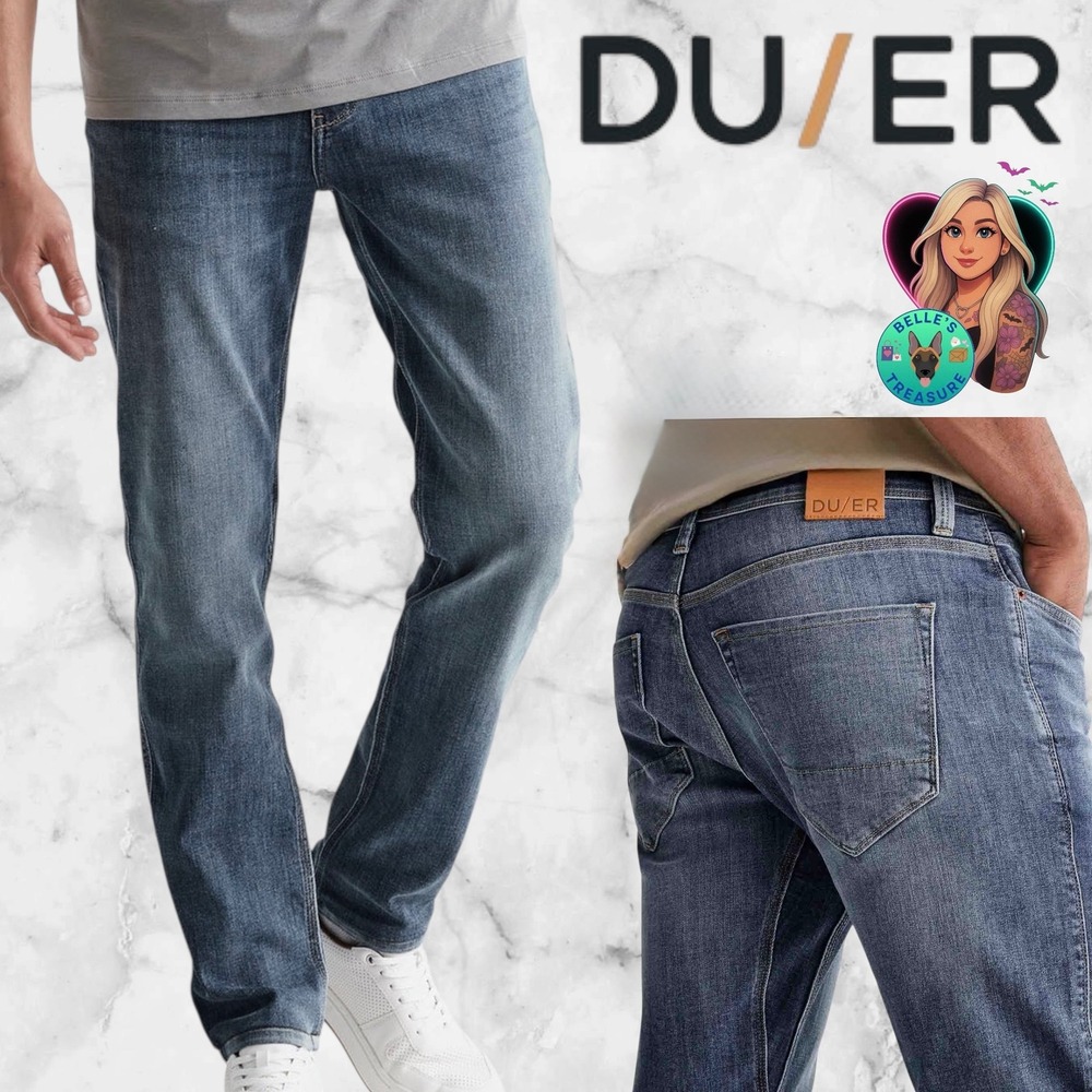 DU/ER‎ Performance Denim Mens 30x32 Relaxed Taper Slim Fit Jeans Blue Stretch